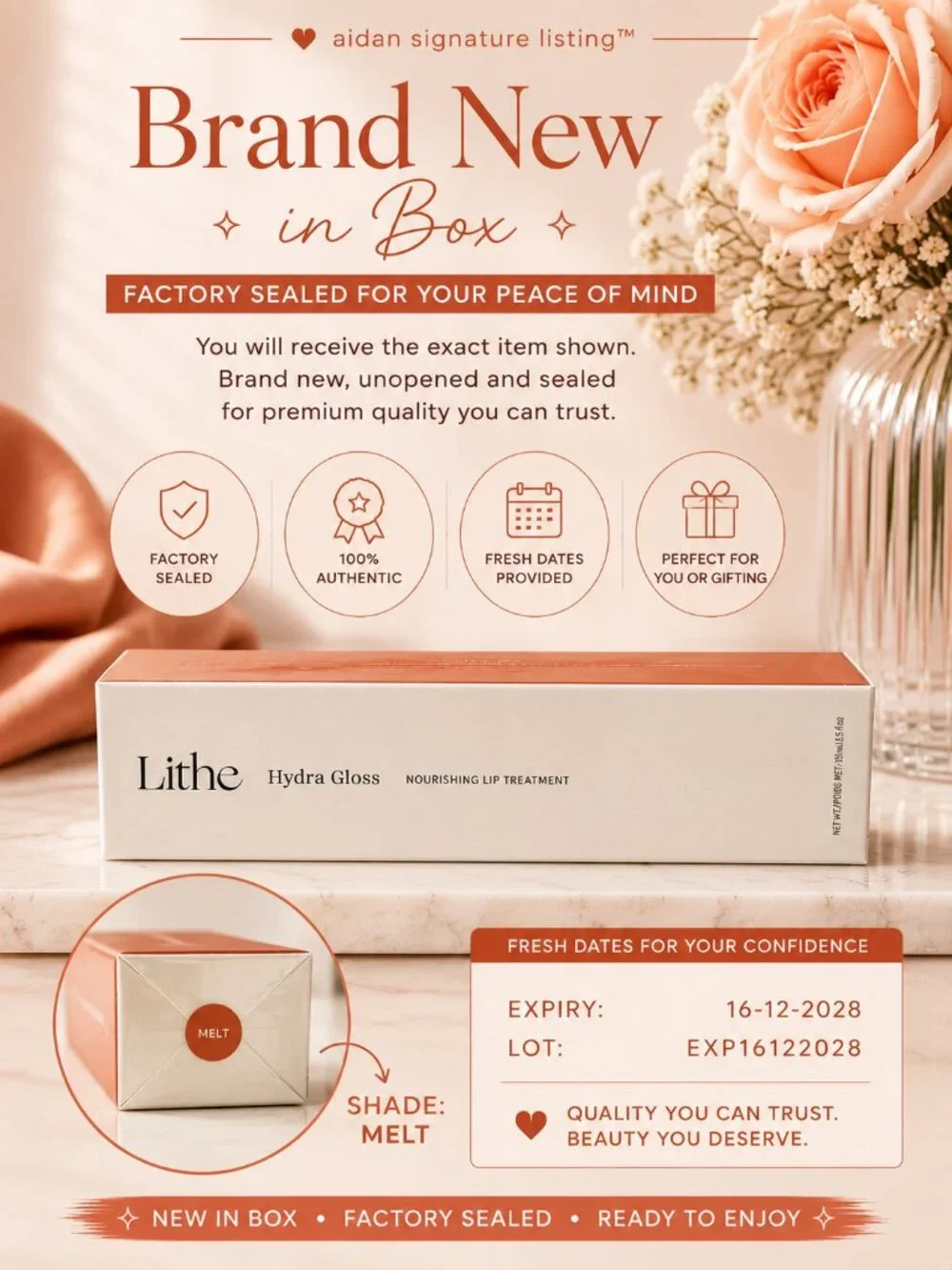 Lithe Beauty Hydra Gloss Melt Hydrating Peptide Nourishing Lip Treatment NIB